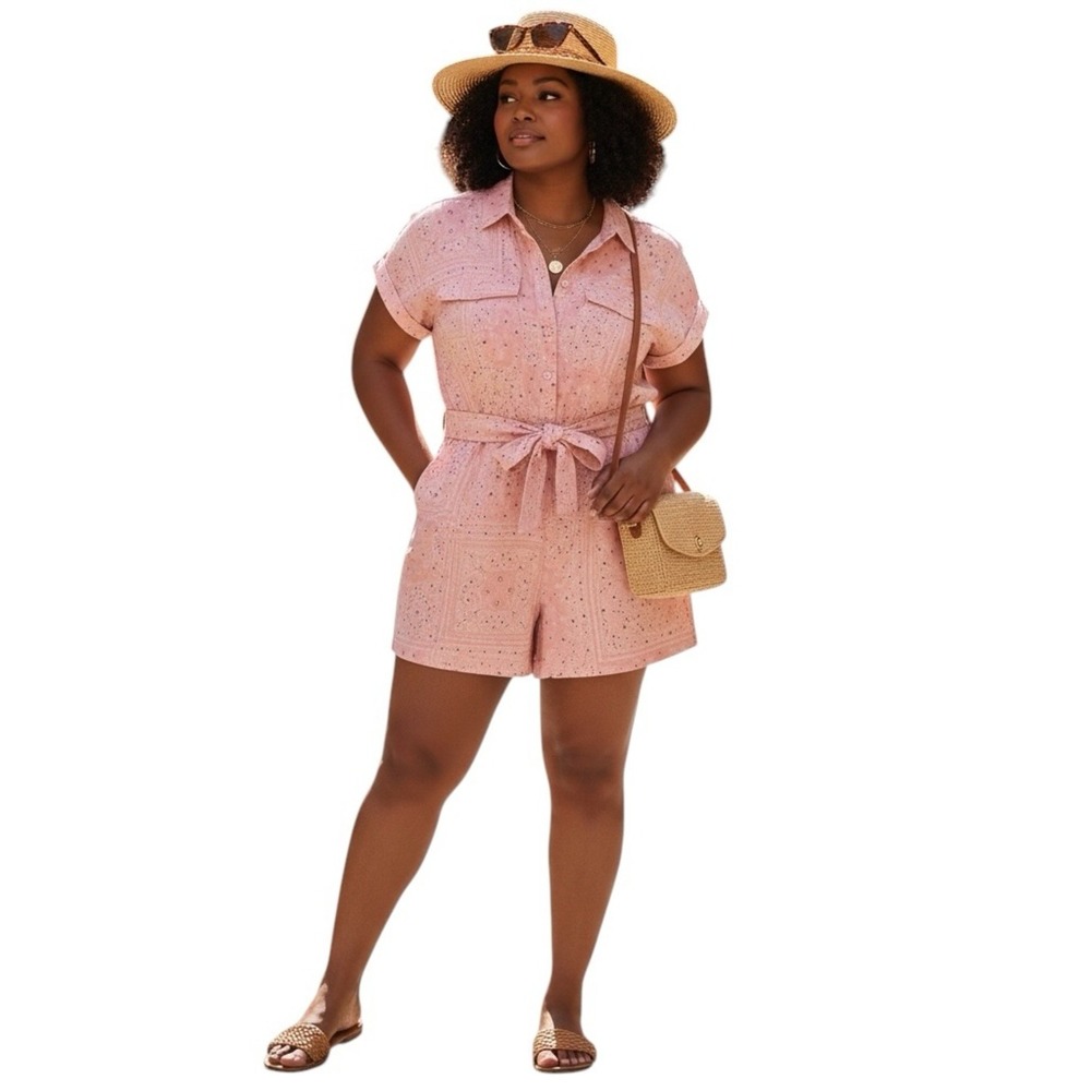 Lane Bryant Paisley Bandana Print Belted Romper Size 16 NWT Summer Resort Wear - Picture 2 of 15